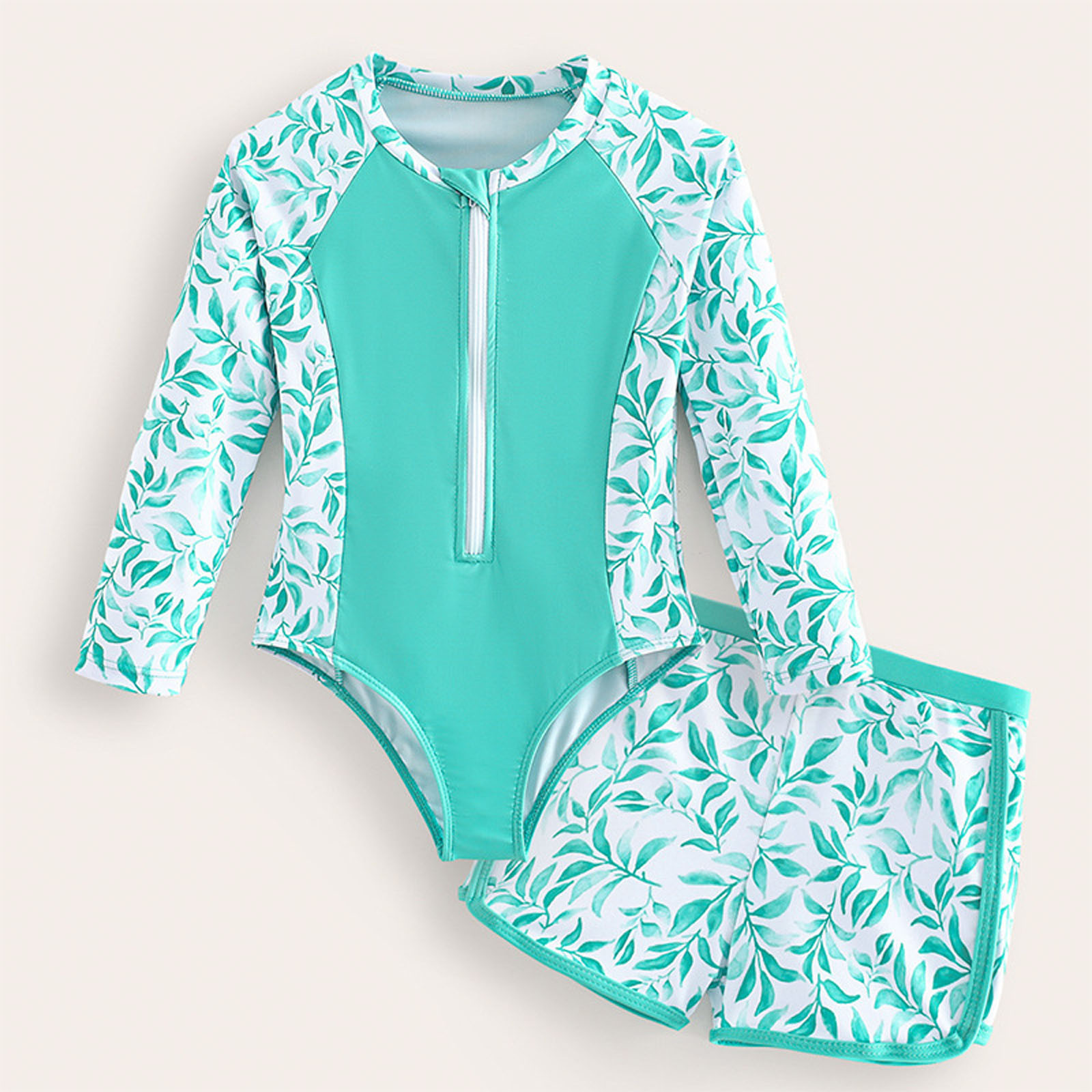 Gamivast 2 Pieces Girls Bathing Suits Cute Rash Guard Long Sleeve Swim Shirt and Shorts Swimwear Two Piece Tankini Swimsuits Green7Y Trajes De Baño Para Niños Y Niñas Flash Deals